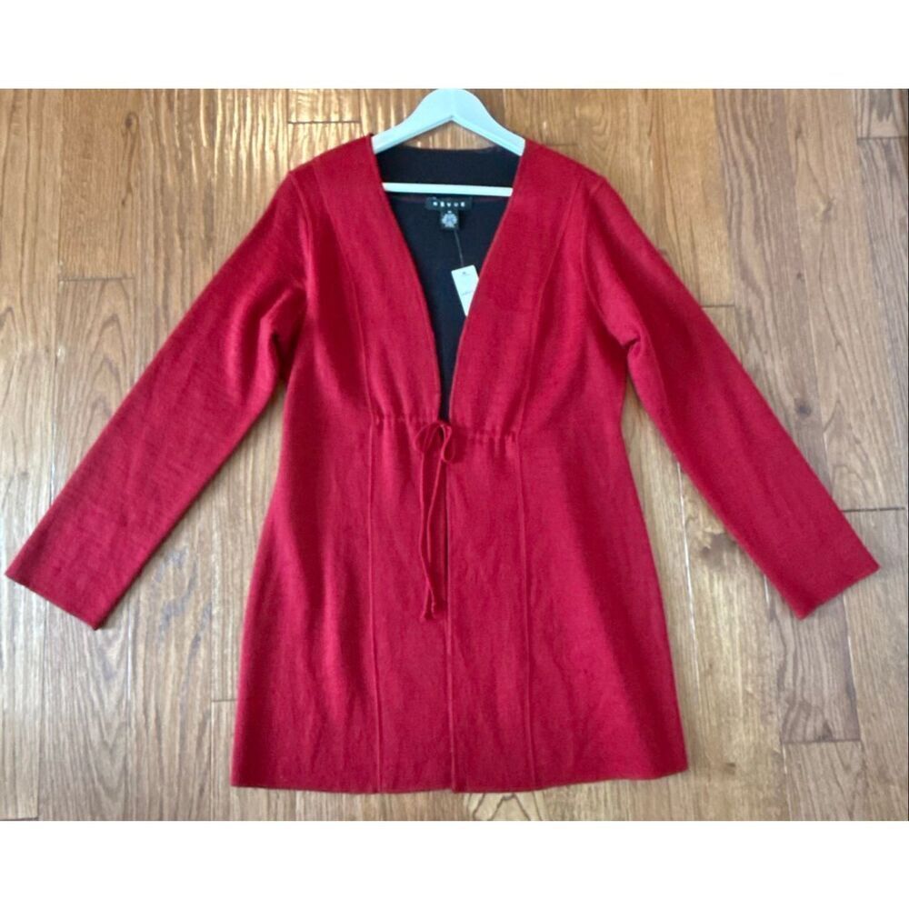 Revue NWT red reversible wool tie front cardigan … - image 2